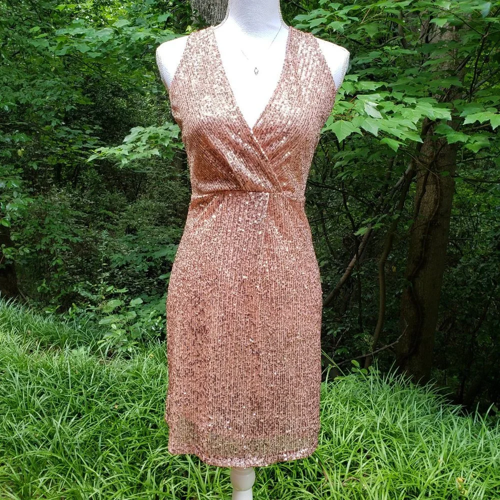 KAOS Light Pink Sequin Party Cocktail Dress Size 4  Faux Wrap Sleeveless NWT - Picture 12 of 14